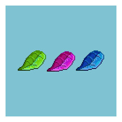 Pixel art sets of leaf items asset. green,purple,and blue leaf on pixelated style.8bits perfect for game asset or design asset element for your game design asset.