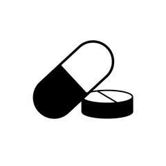 black medical pills circle icon