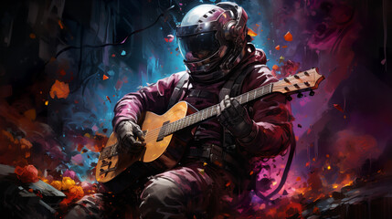 Fototapeta na wymiar astronaut playing guitar