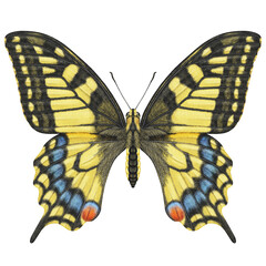 Realistic watercolor butterfly Papilio Machaon front view isolated transparent background