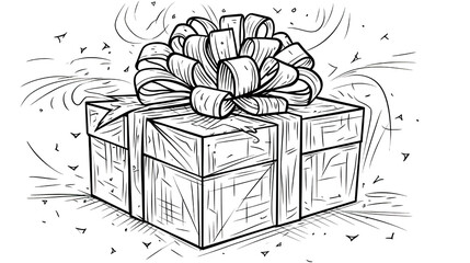 Gift box drawing on white isolated background, generative AI.