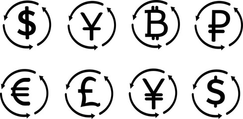 Money and currency exchange, editable vector illustration.