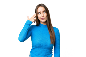 Young beautiful woman over isolated chroma key background with problems making suicide gesture