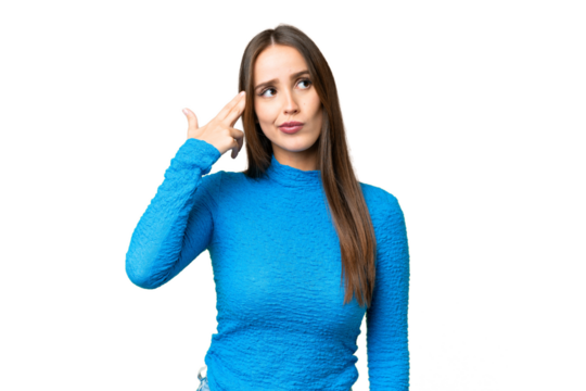 Young beautiful woman over isolated chroma key background with problems making suicide gesture