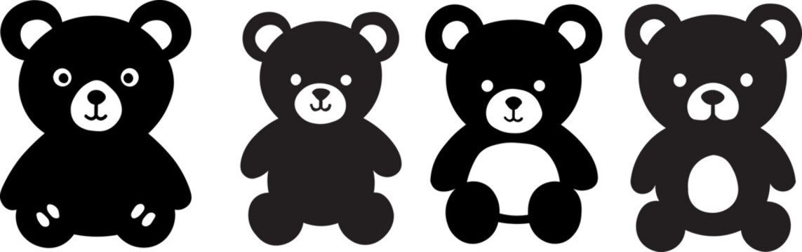 Black and White Silhouette Vector SVG Teddy Bear Icon.  