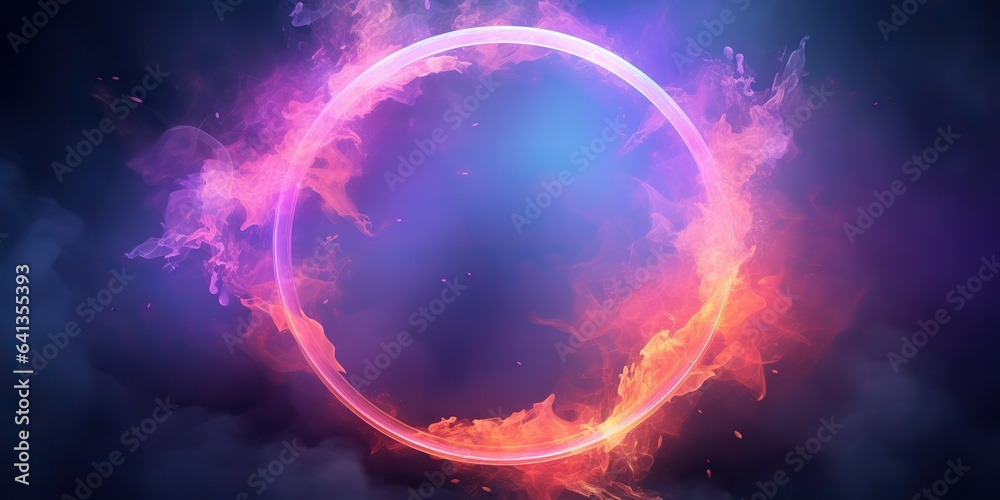 Wall mural ai generated. ai generative. round circle neon glowing color smoke mystic element. can be used for d