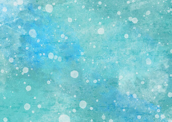 雪の降る冬に合いそうな水彩風のエメラルドグリーンの背景素材