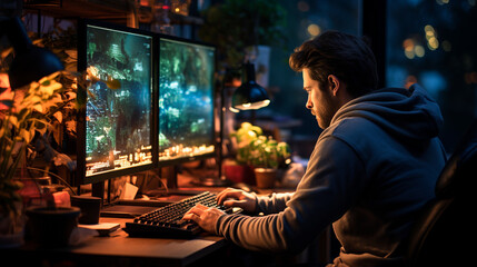 Efficiency and Comfort: Showcasing a Person's Work in a Comfortable Home Office. Generative AI.