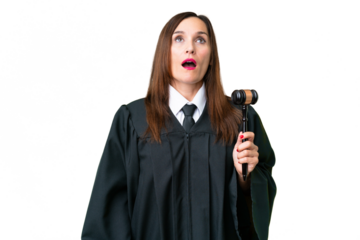 Judge caucasian woman  over isolated background looking up and with surprised expression