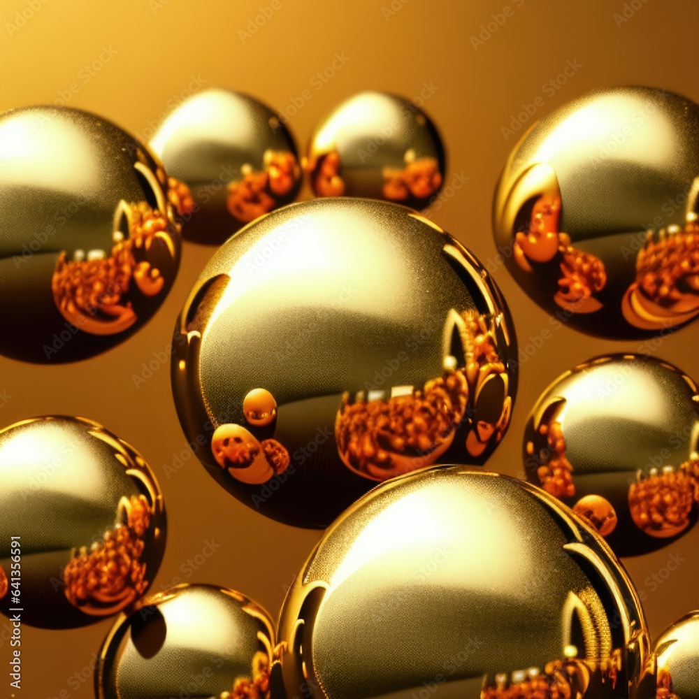 Poster 3d glassy golden colored sphere shapes, minimal concept background. ideal for luxurious and scientif