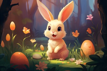 Whimsical Spring Scene with Easter Elements - AI Generated