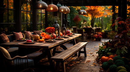 Fall-inspired Dining: Creating Memories with Adorned Autumn Thones. Generative AI.