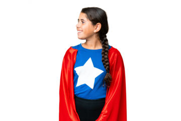 Super Hero girl over isolated chroma key background looking side