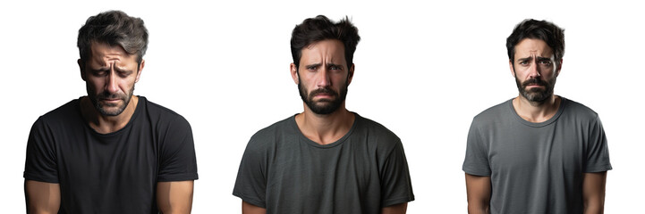 Obraz premium transparent background with Caucasian man showing various emotions of distress fear anger and sadness