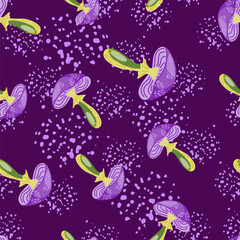 Seamless pattern with psychedelic mushrooms. Magical fly agaric wallpaper.
