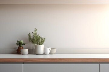 Fototapeta na wymiar Modern Minimalist Kitchen Interior - Kitchen Shelf Mockup - Generative AI