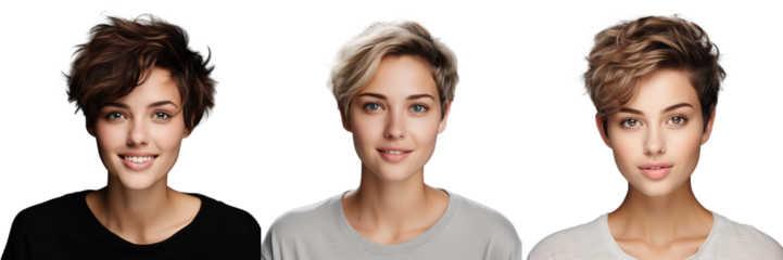 Young Caucasian woman with short hair smiling and looking at the camera