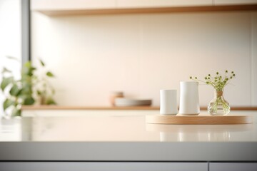 Fototapeta na wymiar Modern Kitchen Interior - Kitchen Shelf Mockup - Generative AI