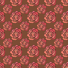 Seamless pattern with pink roses on beige background