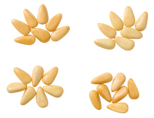 Roasted pine nuts isolated on the white background, top view.