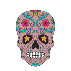 Sugar skull with colorful decoration.Day of the Dead symbol.Mexican Celebration Colorful Sugar Skull Symbol