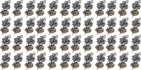 seamless foliage geometric pattern with rice grain on gray background.