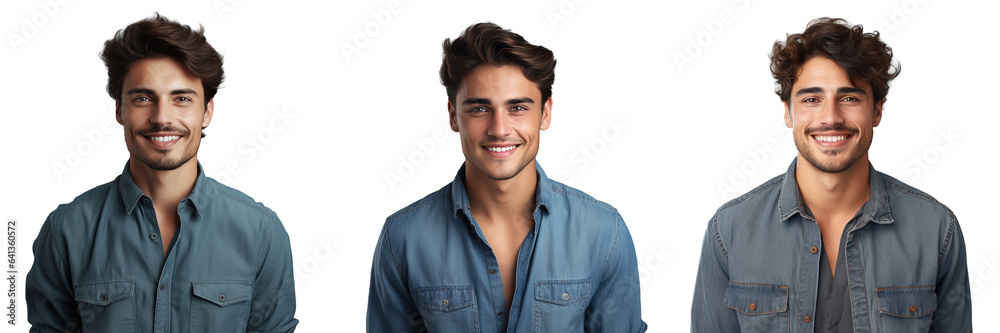 Canvas Prints smiling young man in denim shirt poses for camera on transparent background