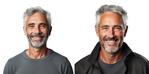 Happy older man with gray hair smiling isolated on transparent background