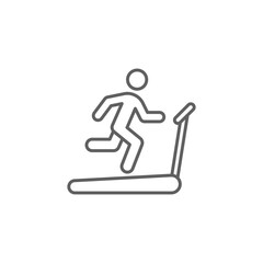 Man running on treadmill icon. Simple outline style. Run, runner, gym equipment, fitness, exercise machine, sport concept. Thin line symbol. Vector isolated on white background. Editable stroke SVG.