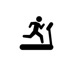 Fototapeta na wymiar Man running on treadmill icon. Simple solid style. Run, runner, gym equipment, fitness, exercise machine, sport concept. Black silhouette, glyph symbol. Vector isolated on white background. SVG.