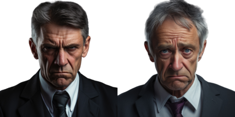 Close up image of a skeptical middle aged professional