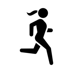 Fototapeta na wymiar Run icon. Simple solid style. Running woman, person, active, action, runner, athlete, sprint, fast, people, sport concept. Black silhouette, glyph symbol. Vector isolated on white background. SVG.
