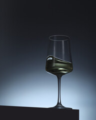White wine in a transparent glass in low key