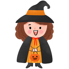 Paint brush watercolor Halloween kid element.