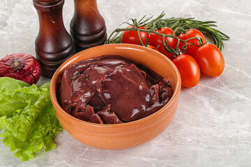 Raw turkey liver in a bowl ready for cooking