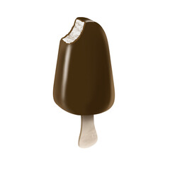 chocolate ice cream isolated on white. 3d cocoa-glazed ice-cream cone on a stick realistic illustration rendering