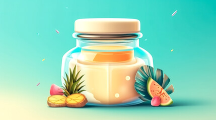 A jar filled with fruits, the concept of care products, generative AI.