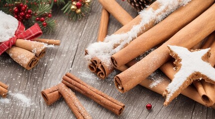 Cinnamon sticks with Christmas decoration