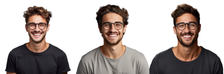 Smiling young man with glasses shows good treatment result