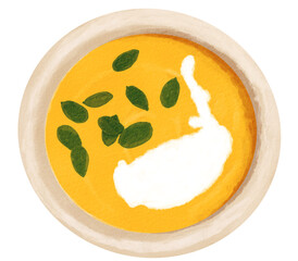 pumpkin soup with spice fall watercolor autumn food illustration