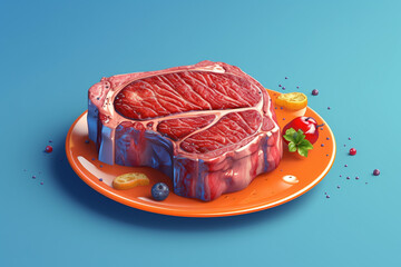 Piece of raw fillet on the orange plate illustration 