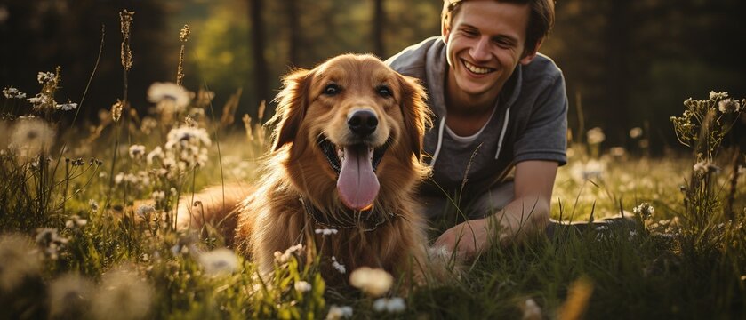A woman is seen interacting amicably with her active beagle puppy..