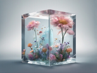 glass box  with flower world  inside, background