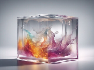 glass box  with colourful abstract fluid liquid inside, background