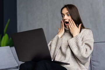 Anxious angry female splash hands unable to access database on laptop forgetting password having...