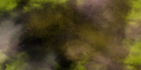 Abstract design with Green and yellow smoke texture on a black background. Texture and abstract art .Colored powder cloud. Colorful dust explode.Vintage oil painting background in warm colors.