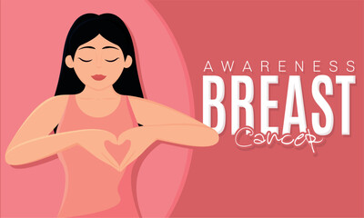 Girl doing a heart shape with hands Breast cancer poster Vector