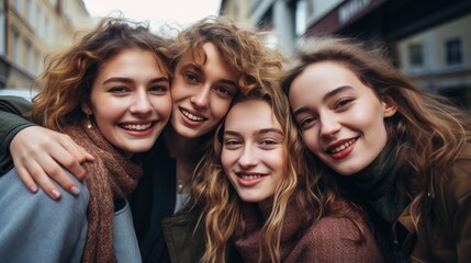 Beautiful girls in a city backdrop. Generative AI