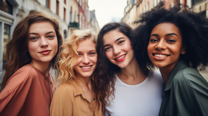 Obraz premium Beautiful girls in a city backdrop. Generative AI