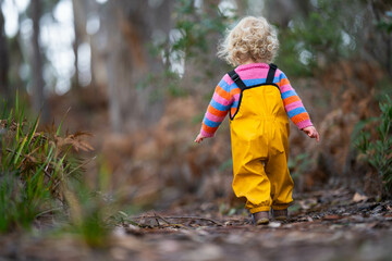 child exploring in the wild trees